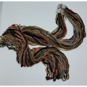 Multi chain mixed metal statement long necklace layered chains, dress up